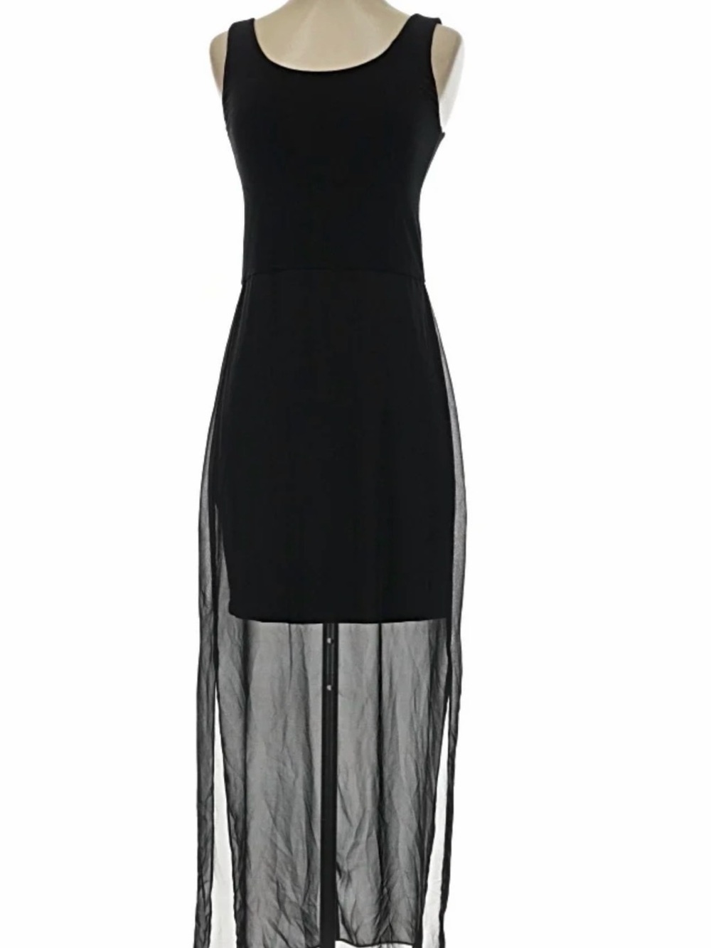 Vince Camuto Black Sleeveless High-Low Sheer Overlay Dress